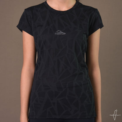 Girl's Mesh Patterned Performance Tshirt (Black)