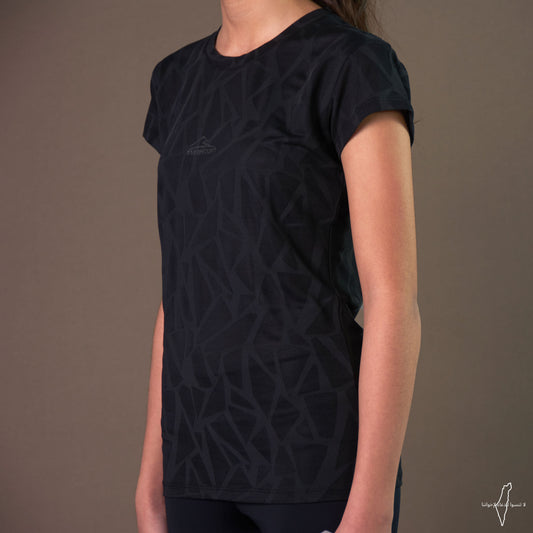 Girl's Mesh Patterned Performance Tshirt (Black)