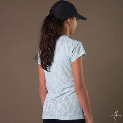 Girl's Mesh Patterned Performance Tshirt (Light Blue)