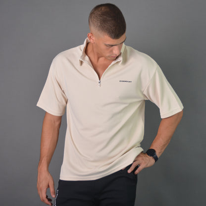 RelaxedVibe Zipper Polo Tshirt (Beige)