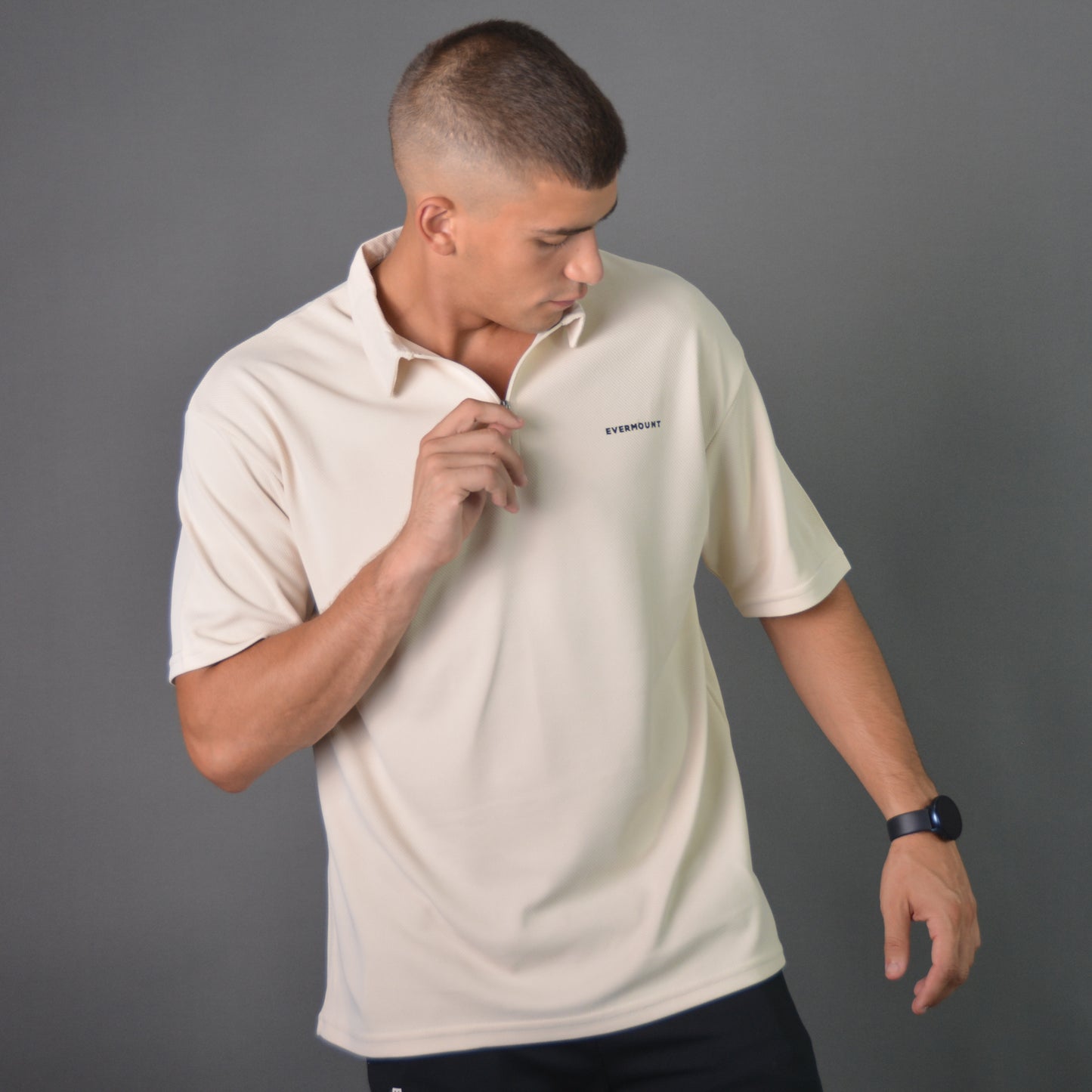 RelaxedVibe Zipper Polo Tshirt (Beige)