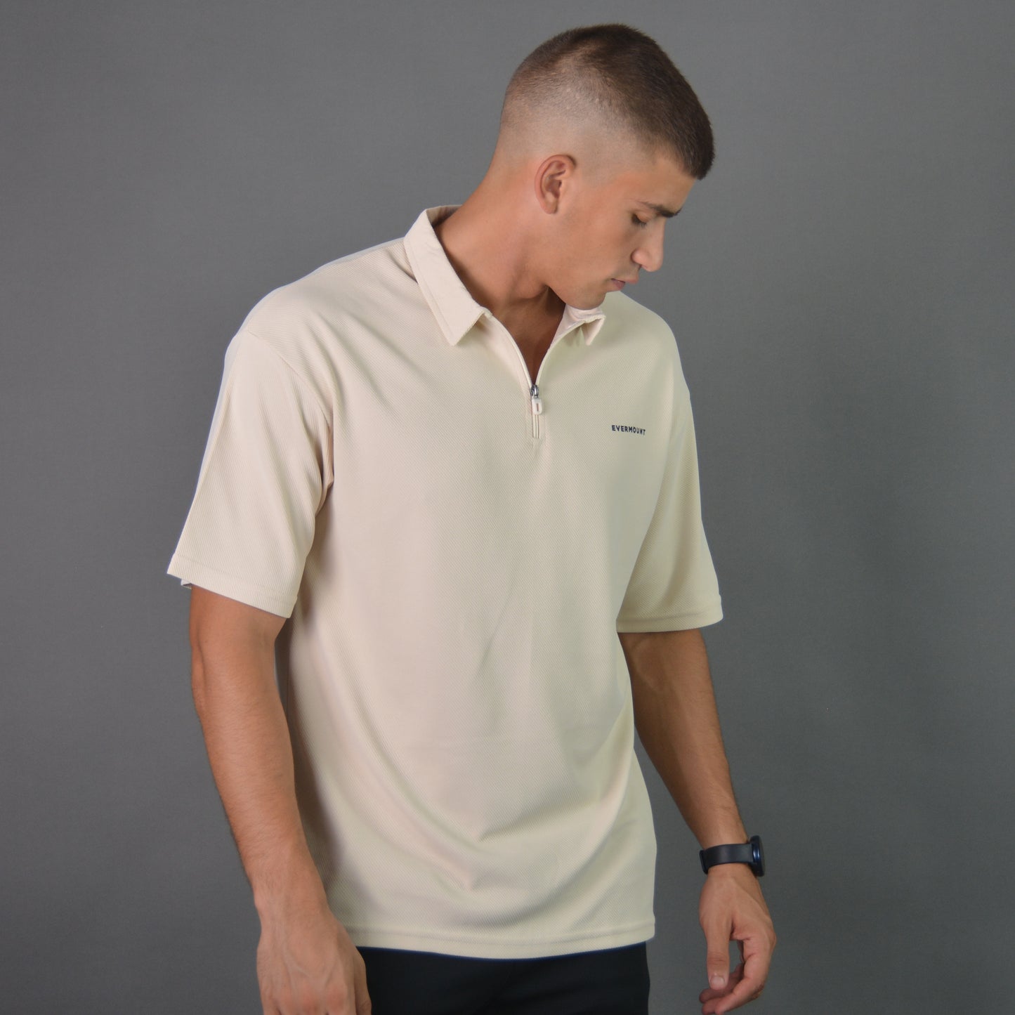 RelaxedVibe Zipper Polo Tshirt (Beige)