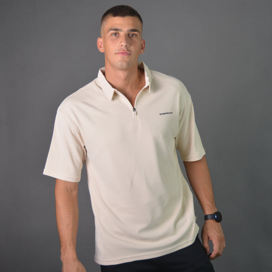 RelaxedVibe Zipper Polo Tshirt (Beige)