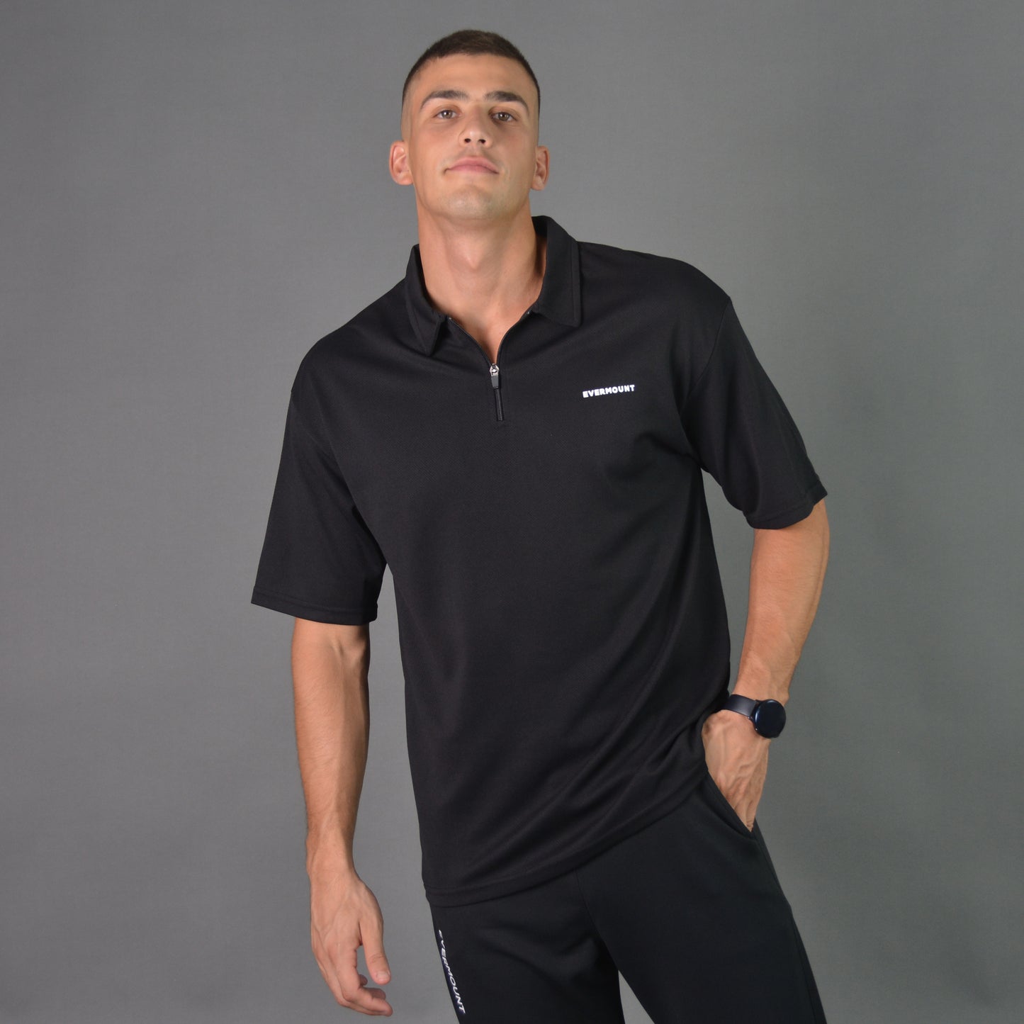 RelaxedVibe Zipper Polo Tshirt (Black)