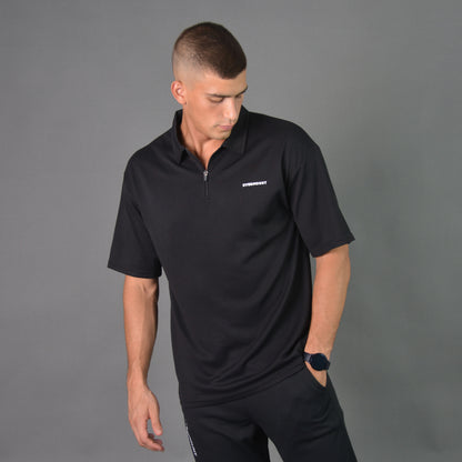 RelaxedVibe Zipper Polo Tshirt (Black)