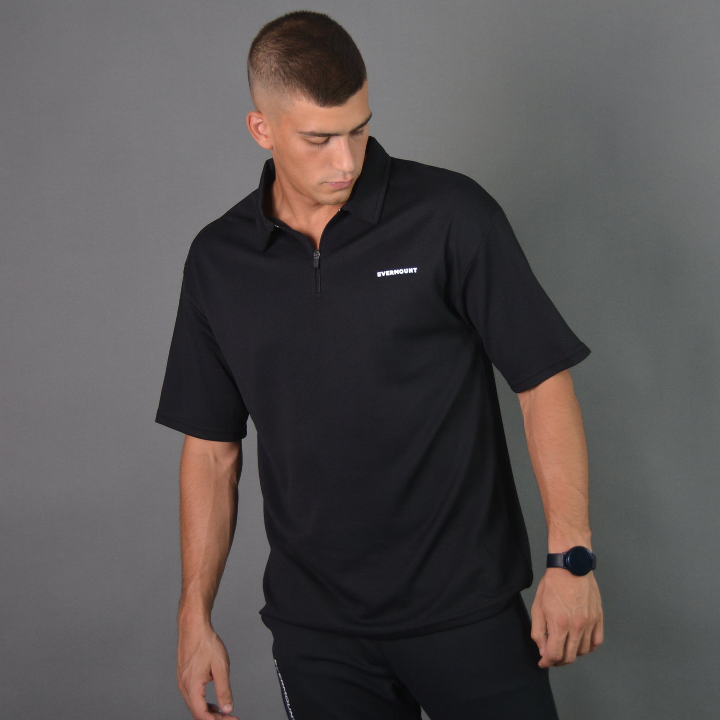 RelaxedVibe Zipper Polo Tshirt (Black)