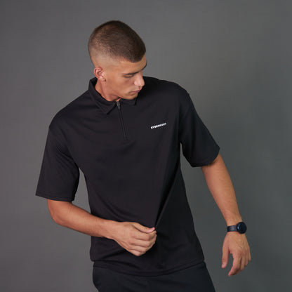 RelaxedVibe Zipper Polo Tshirt (Black)