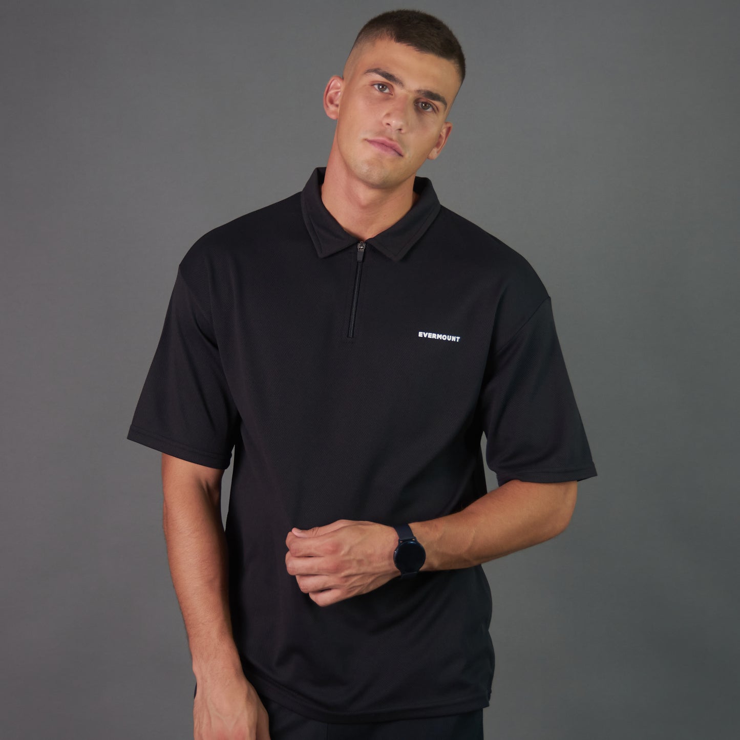 RelaxedVibe Zipper Polo Tshirt (Black)