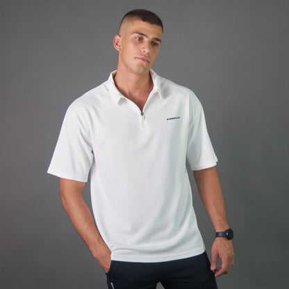 RelaxedVibe Zipper Polo Tshirt (Off-White)