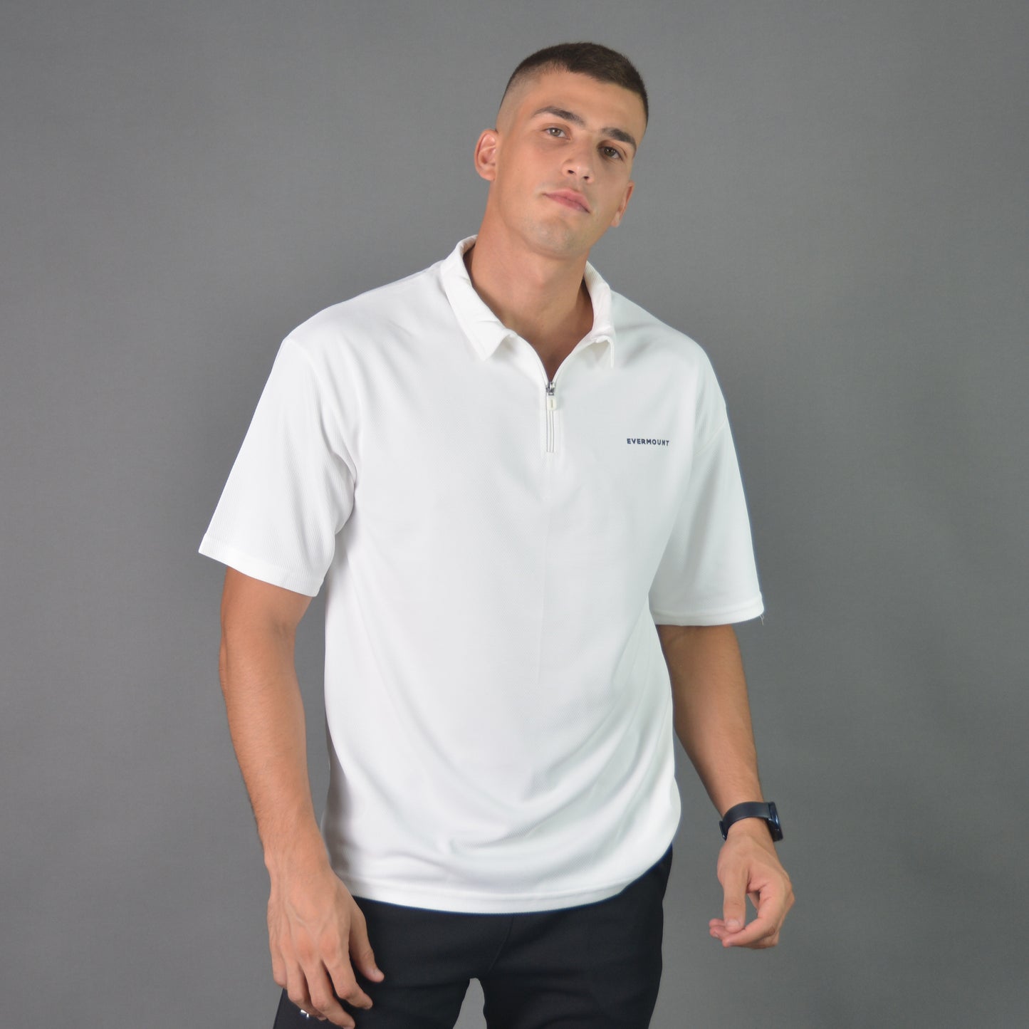 RelaxedVibe Zipper Polo Tshirt (Off-White)