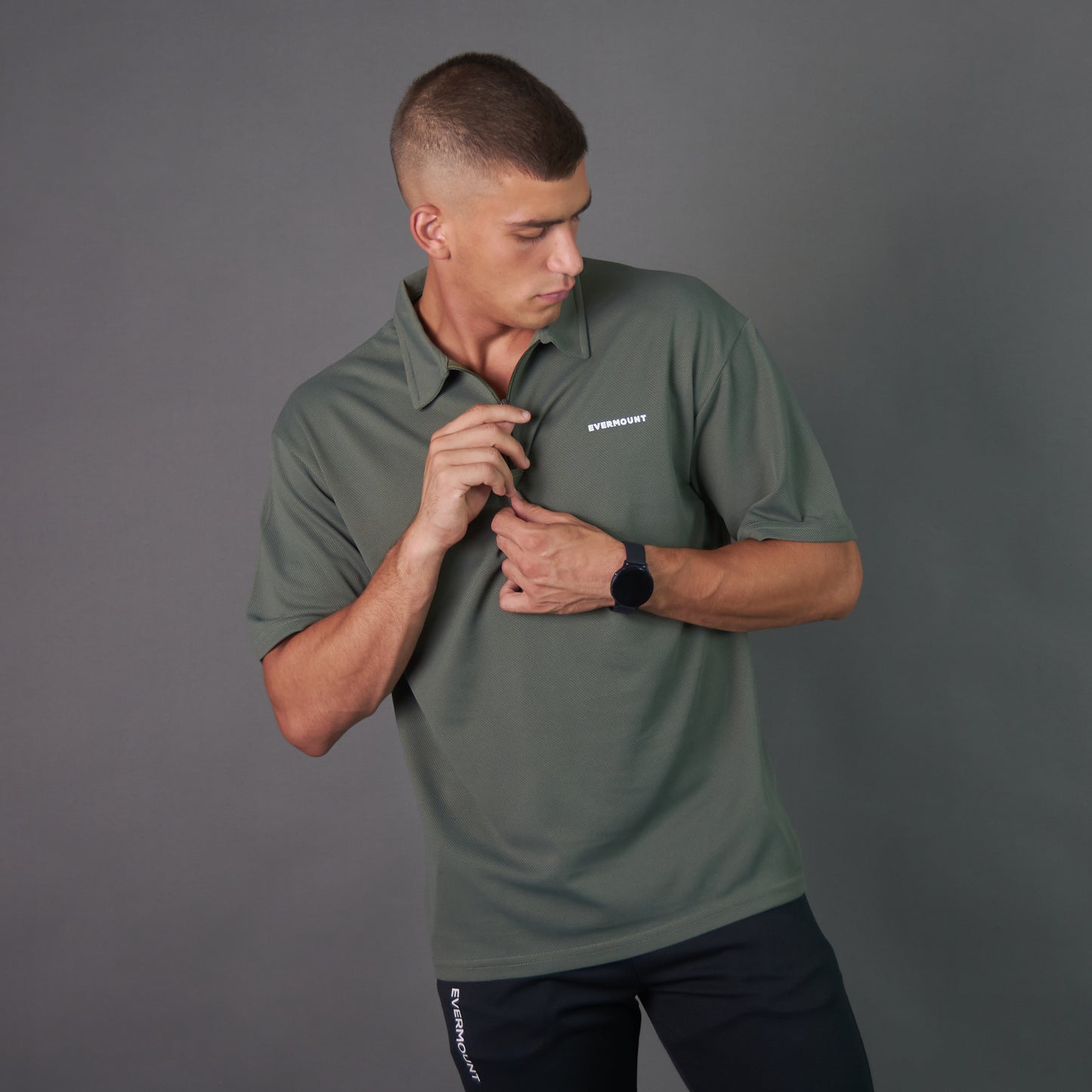 RelaxedVibe Zipper Polo Tshirt (Olive)