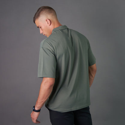 RelaxedVibe Zipper Polo Tshirt (Olive)