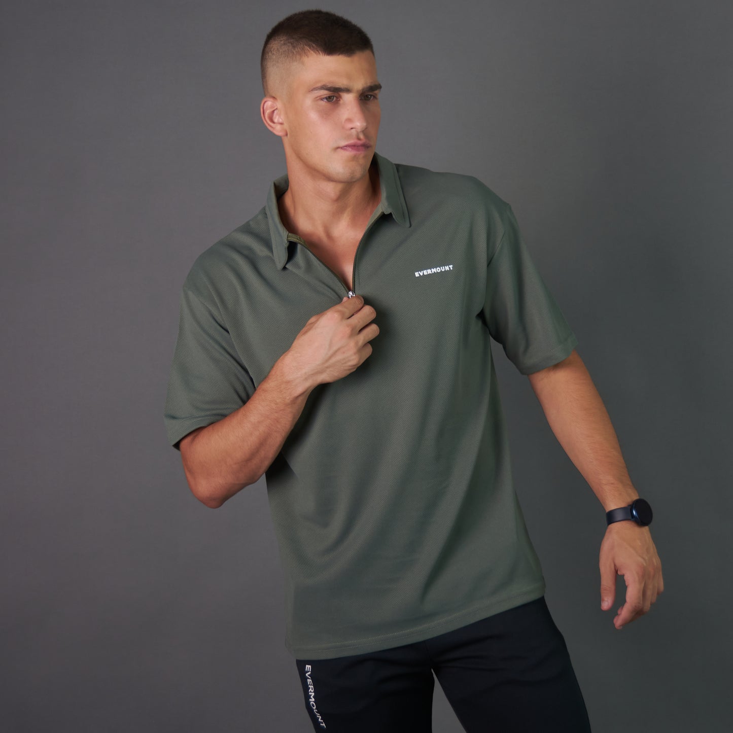 RelaxedVibe Zipper Polo Tshirt (Olive)