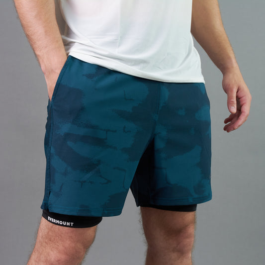 Camo Double-Layered Performance Short (Crystal Teal)