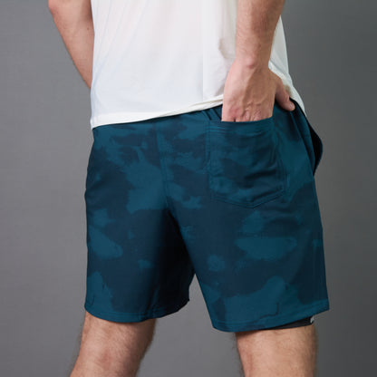 Camo Double-Layered Performance Short (Crystal Teal)